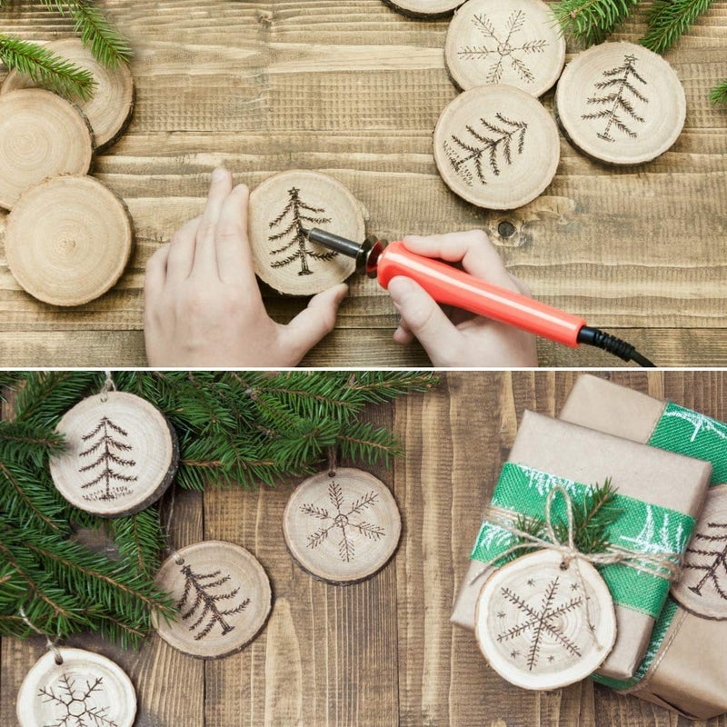Colovis 50 Pieces 2.4"-2.8" Natural Wooden Slices,Colovis Unfinished Wood Circles with Holes Tree Bark Round Log Discs DIY Crafts Hanging Ornaments (50 Pcs, Natural Wood) - Image 4